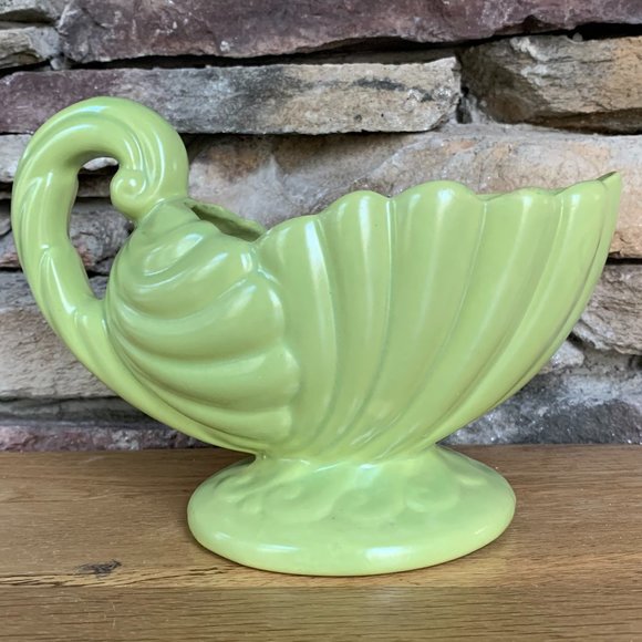 VTG Haeger Planter Cornucopia Handle Pottery Green Mid-century MCM - Picture 3 of 7